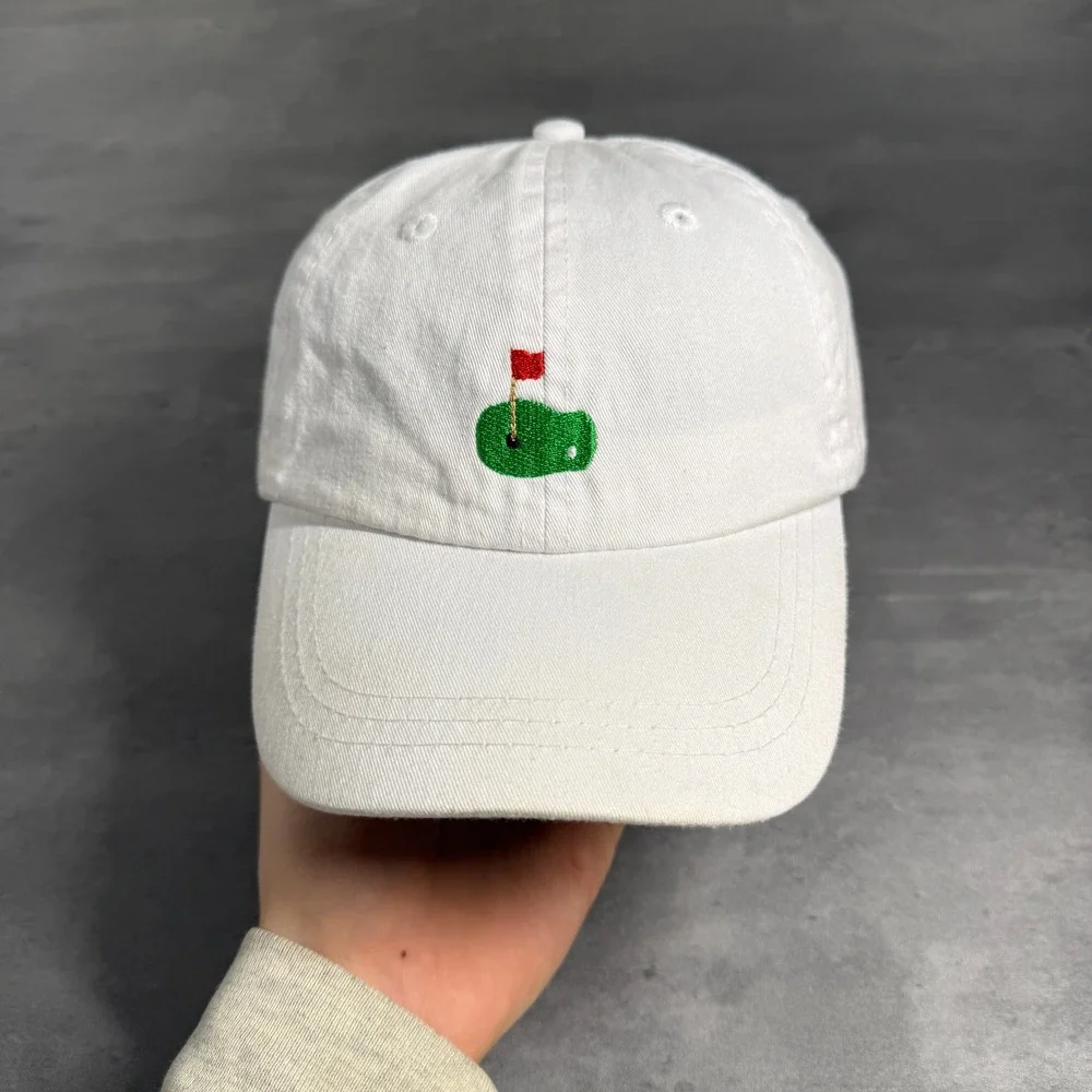 Adams Needlepoint Golf Hat Youth Kid White Embroidered Leather Strapback Dad Cap